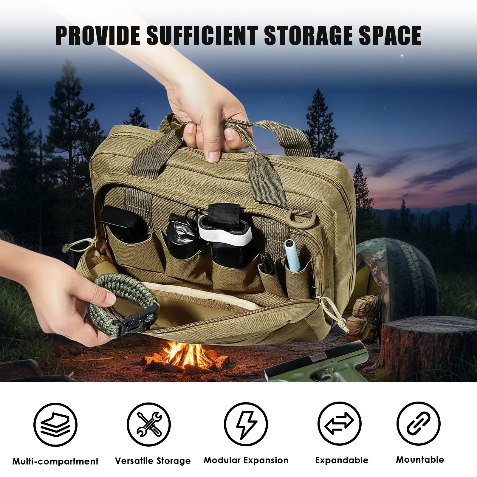 600D Oxford Tactical Handgun Bag with Multiple Pockets | Field to Peak.