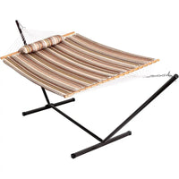 Quilted Double Hammock with Stand for Outdoor Use