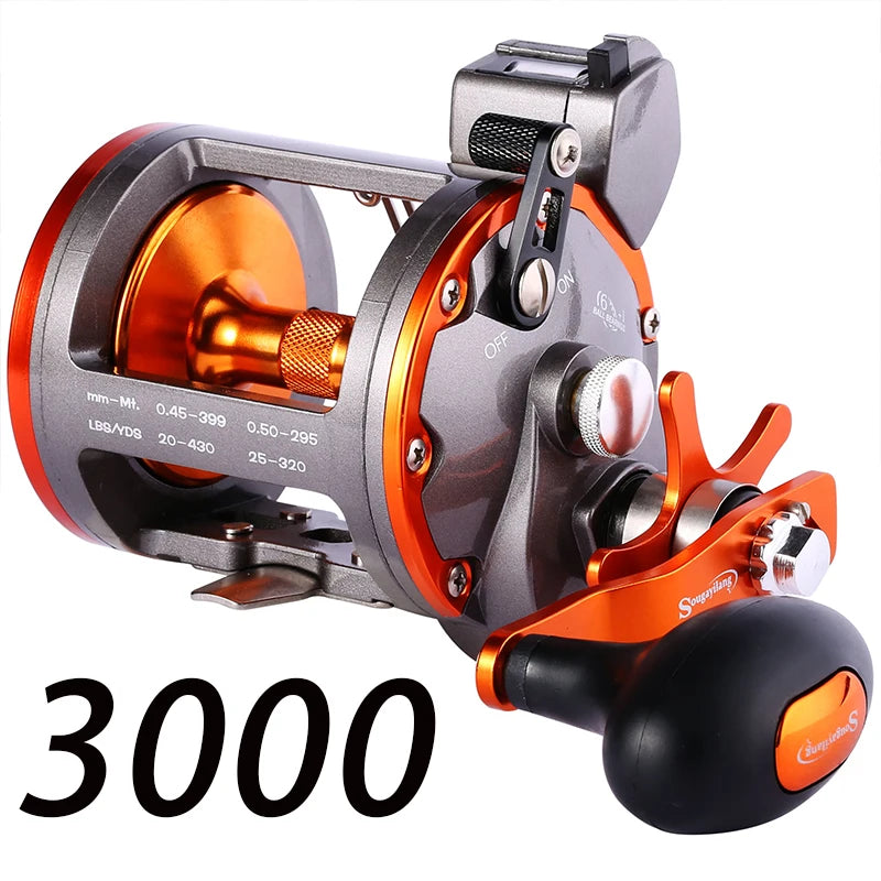 Heavy Duty Line Counter Trolling Reel – Conventional Level Wind Reel for Sea Fishing