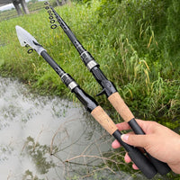 Ultra Lightweight Telescopic Baitcasting Fishing Rod – Carbon Fiber Spinning & Casting Rod with Wooden Handle