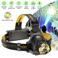 LED Headlamp USB Rechargeable 90° Adjustable for Camping & Hiking