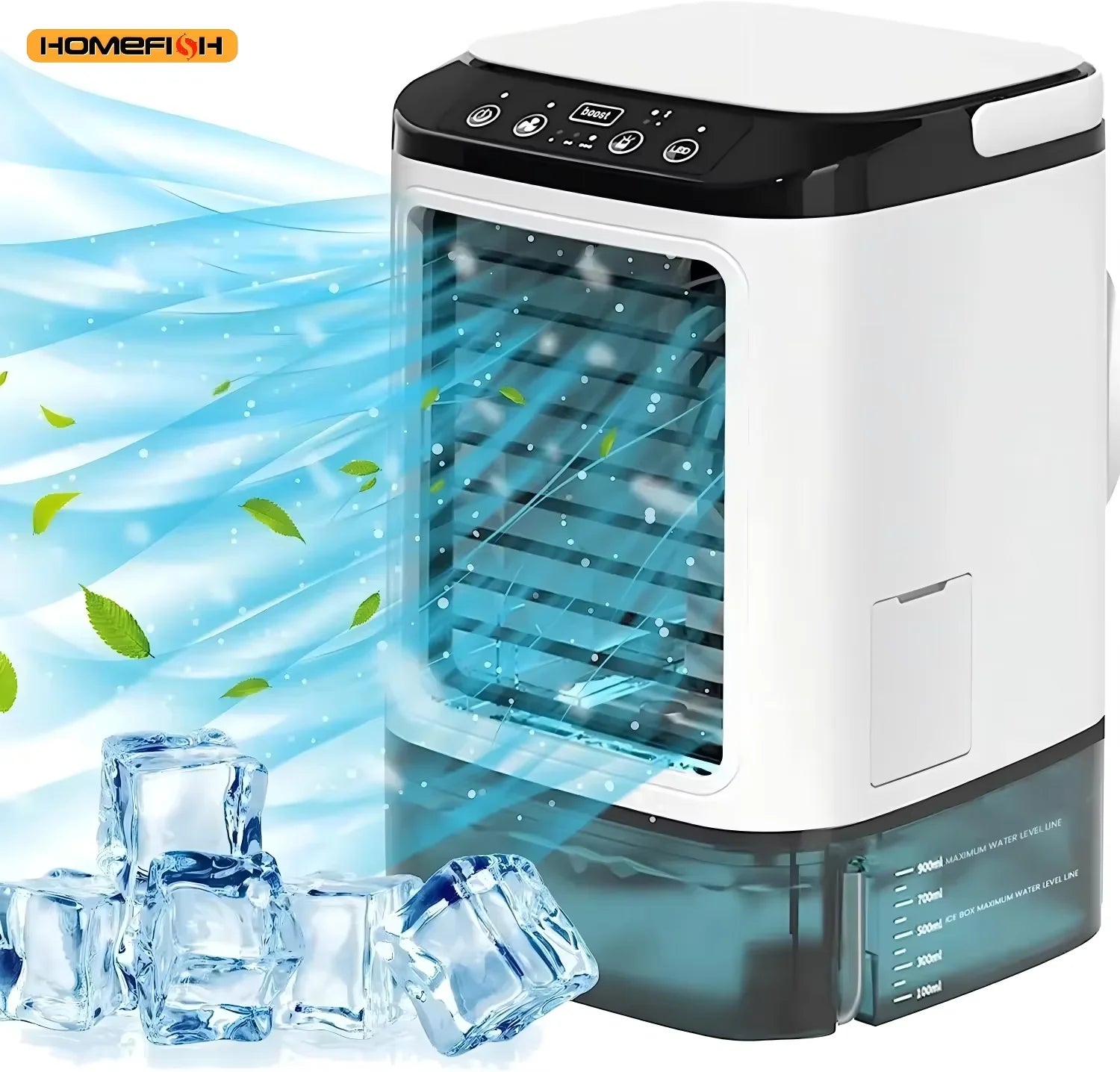 HOMEFISH Portable Air Cooler Fan – Dual Spray Ultrasonic Desktop Fan with Night Light