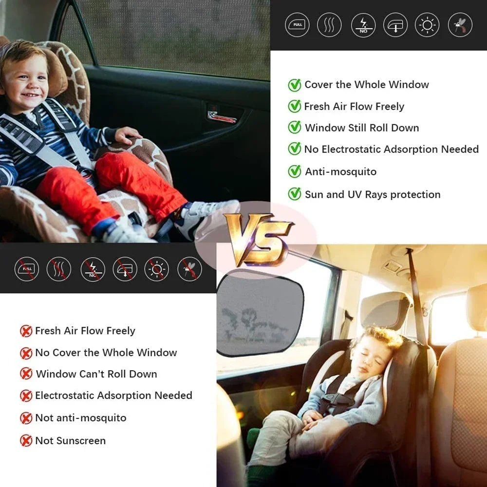 Car Window Sunshade Mosquito Net Set – Breathable UV Protection Screens for Front & Rear Windows (2PCS/4PCS)