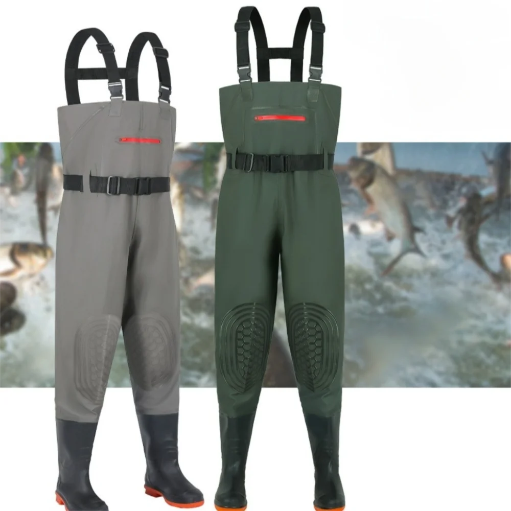 Heavy Duty Waterproof Fishing Wader Suit with Boots – Durable PVC Fishing Overalls with Knee Pads