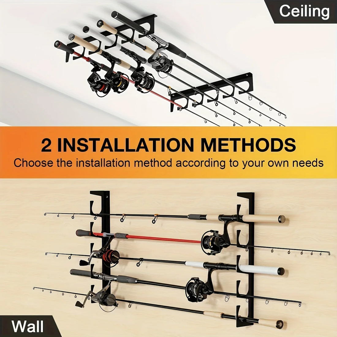 Wall & Ceiling Fishing Rod Holder Rack – Heavy Duty 5 Rod Storage Organizer for Fishing Gear