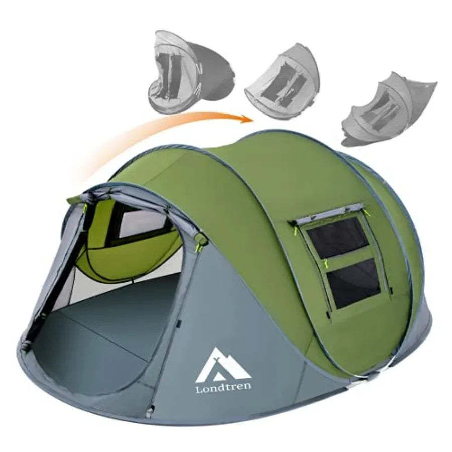 4 Person Pop Up Camping Tent – Automatic Instant Setup Waterproof Tent with 2 Doors for Hiking & Travel