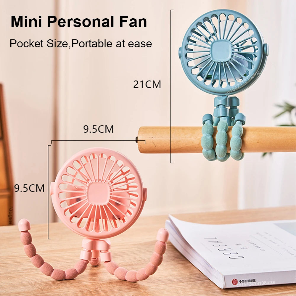 Mini Rechargeable Clip Fan – 360° Rotating Stroller, Bike & Car Tripod Fan