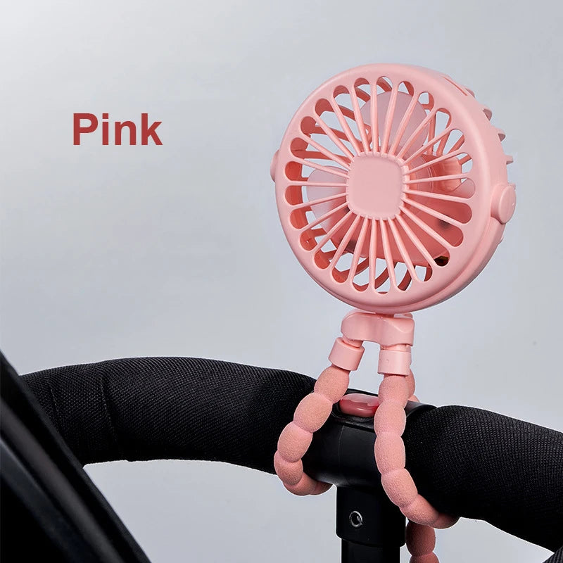 Mini Rechargeable Clip Fan – 360° Rotating Stroller, Bike & Car Tripod Fan