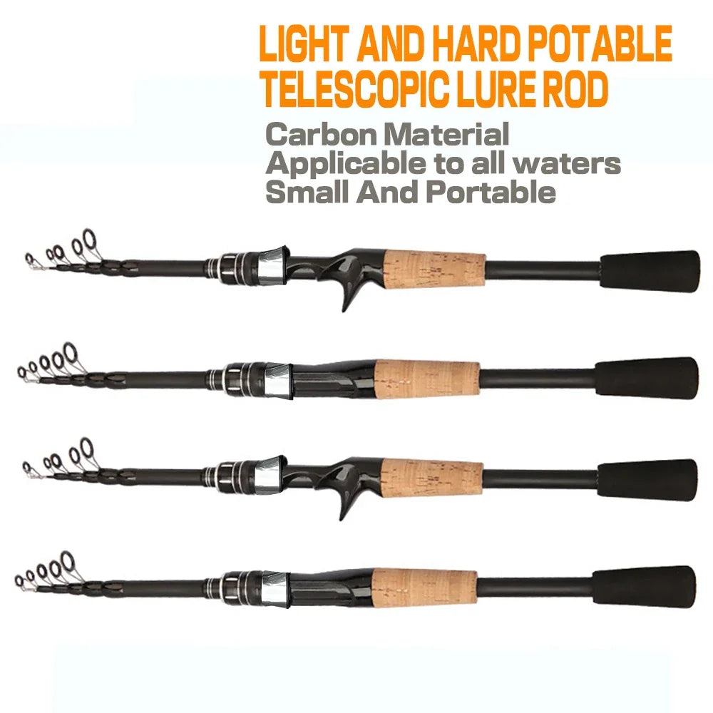 Ultra Lightweight Telescopic Baitcasting Fishing Rod – Carbon Fiber Spinning & Casting Rod with Wooden Handle