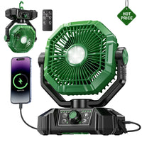 20000mAh Rechargeable Camping Fan – 8-Speed Portable Tent Fan with LED Lantern, Remote & Hook