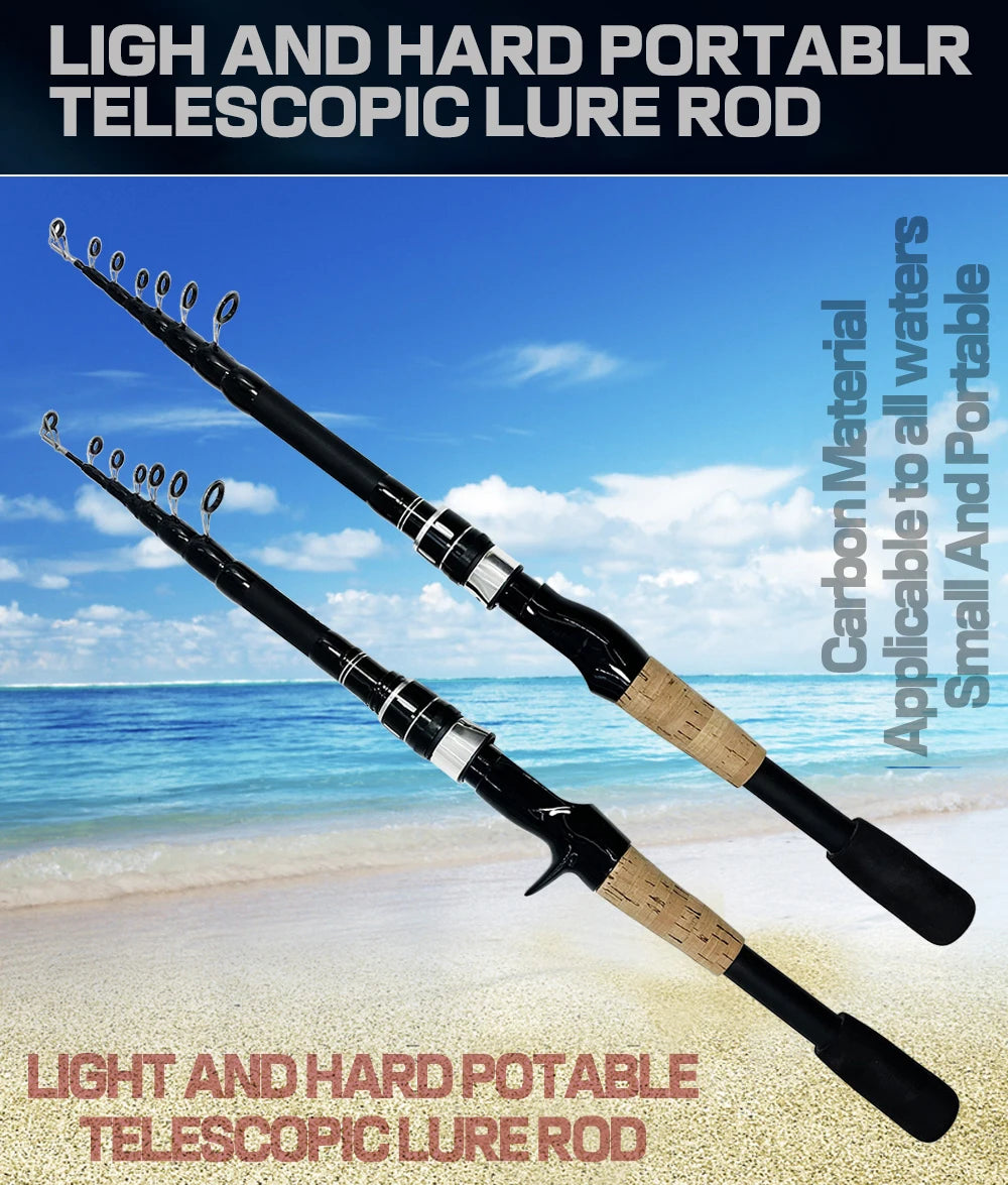 Ultra Lightweight Telescopic Baitcasting Fishing Rod – Carbon Fiber Spinning & Casting Rod with Wooden Handle