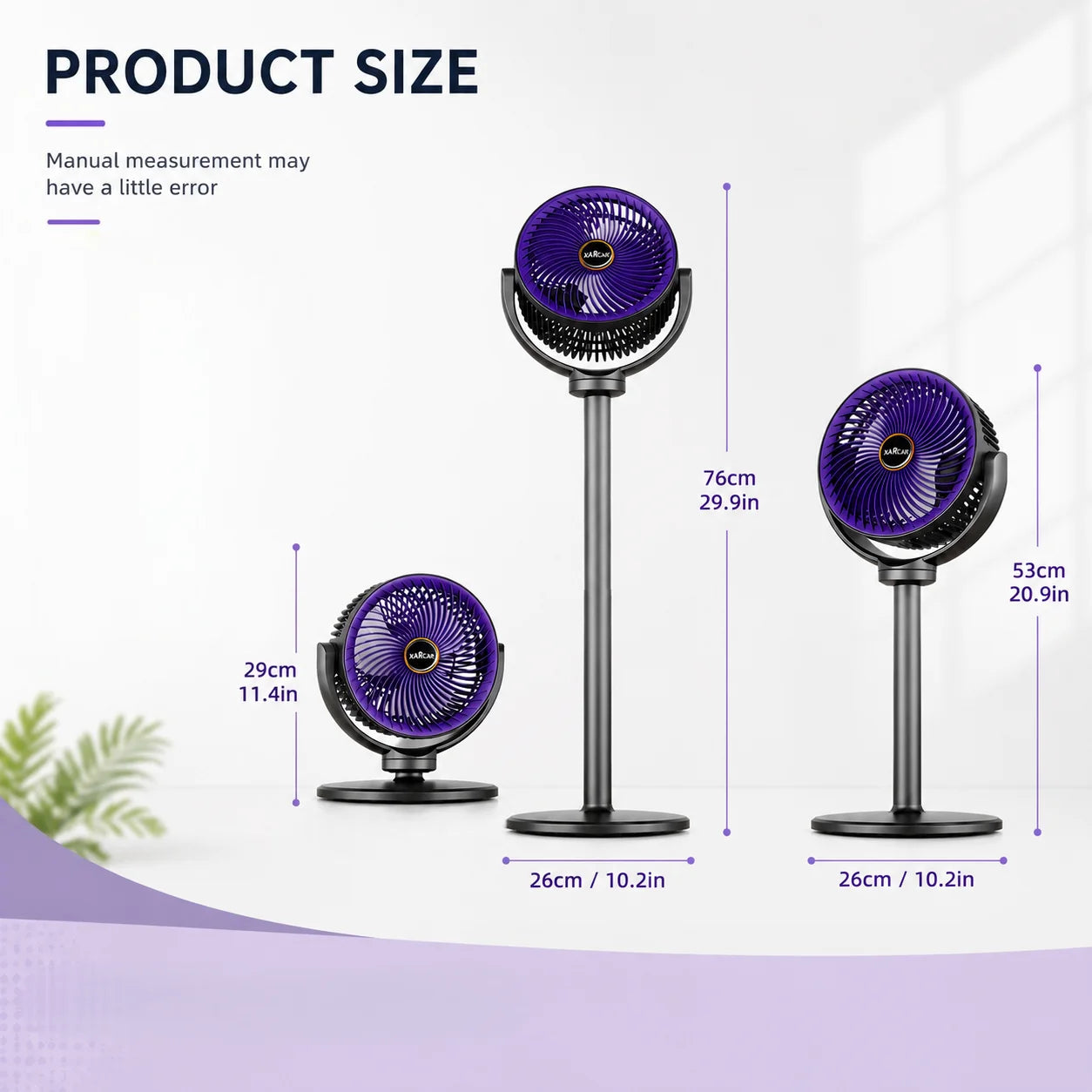 3-in-1 Portable Air Circulator Fan – 5-Speed Quiet Pedestal Stand Fan with USB-C Charging