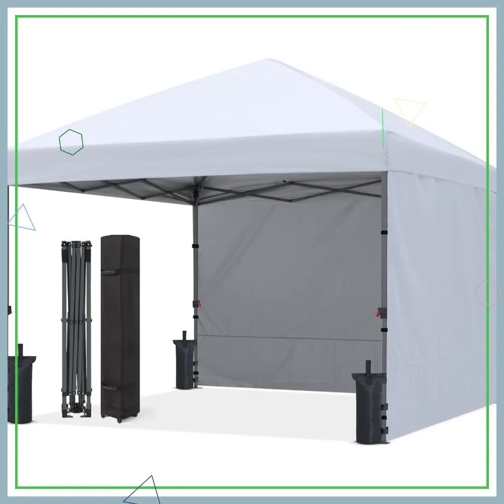 10x10 Pop Up Canopy Tent with 2 Sidewalls, Easy Setup for Outdoor Sun and Rain Protection, White