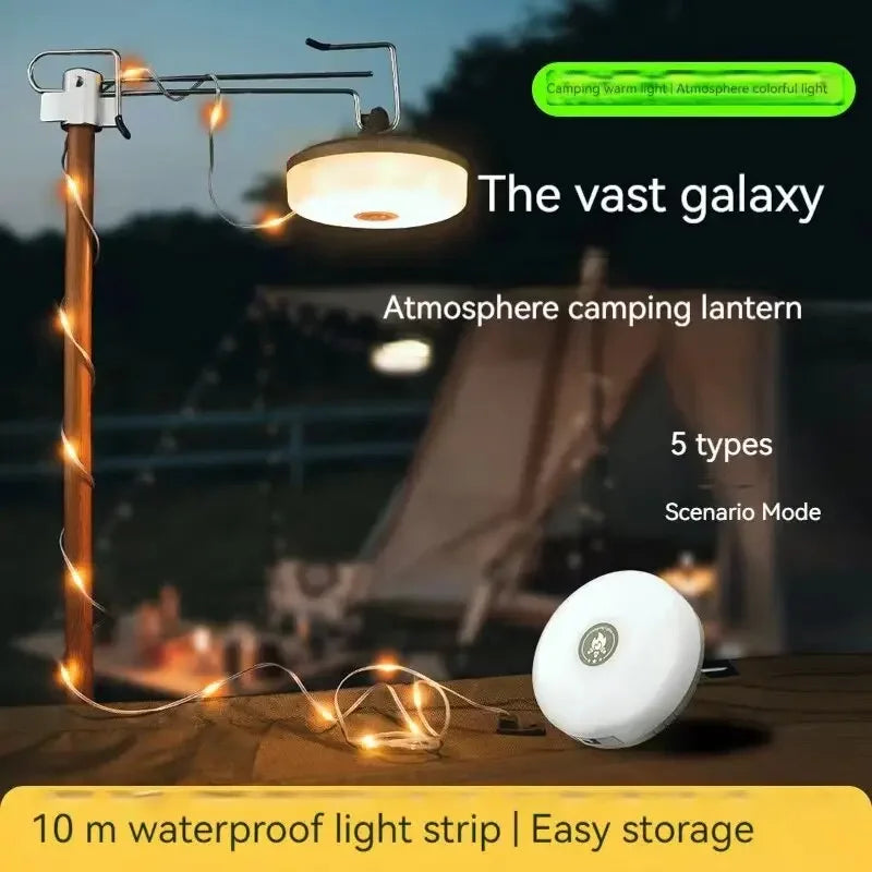 10M Length LED Camping Lamp Strip Atmosphere Waterproof Recyclable Light Belt Outdoor Garden Decoration Lamp for Tent Room