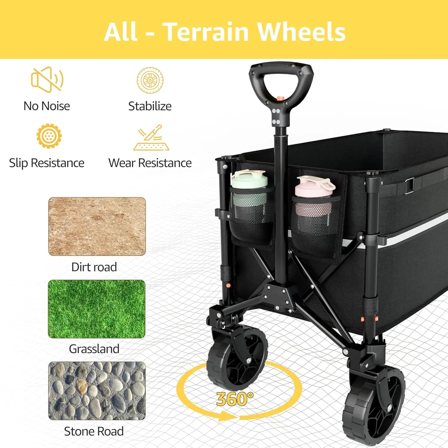 Foldable Wagon Cart with Wheels, Heavy Duty Utility for Grocery Shopping, Camping, Garden & Sports (Black, 120L)