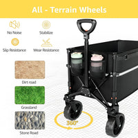 Foldable Wagon Cart with Wheels, Heavy Duty Utility for Grocery Shopping, Camping, Garden & Sports (Black, 120L)