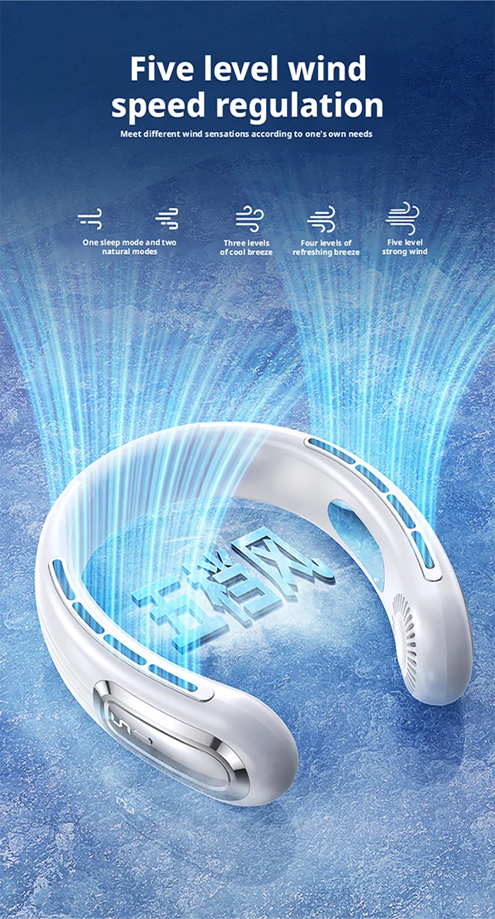 Mini Bladeless Neck Fan – USB Rechargeable Portable Hanging Fan with LED Digital Display