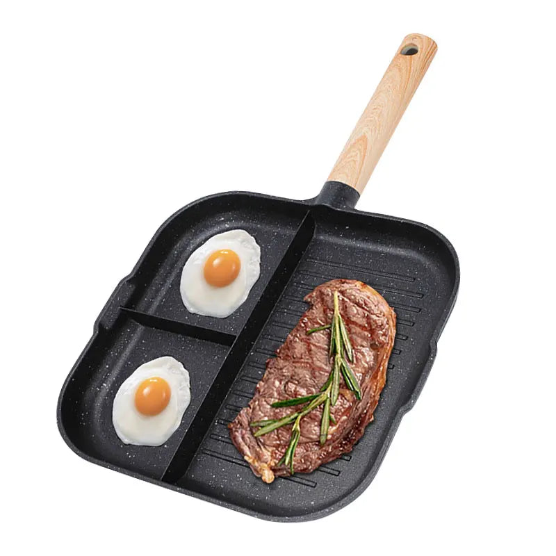 3-in-1 Divided Breakfast Pan – Aluminum Nonstick Frying Pan for Eggs, Pancakes & More