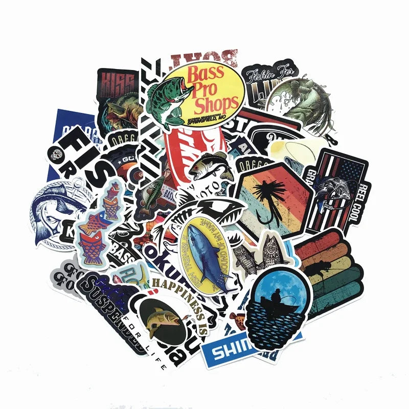 Outdoor Fishing Stickers Pack – Waterproof Decals for Laptop, Car & Skateboard