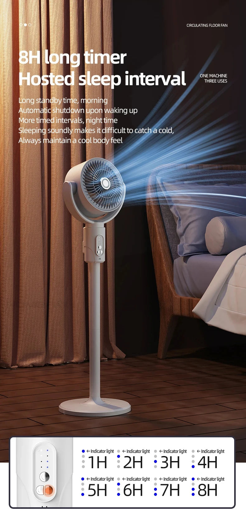 360° Quiet Floor Fan – Powerful Adjustable Height Standing Fan with Remote Control