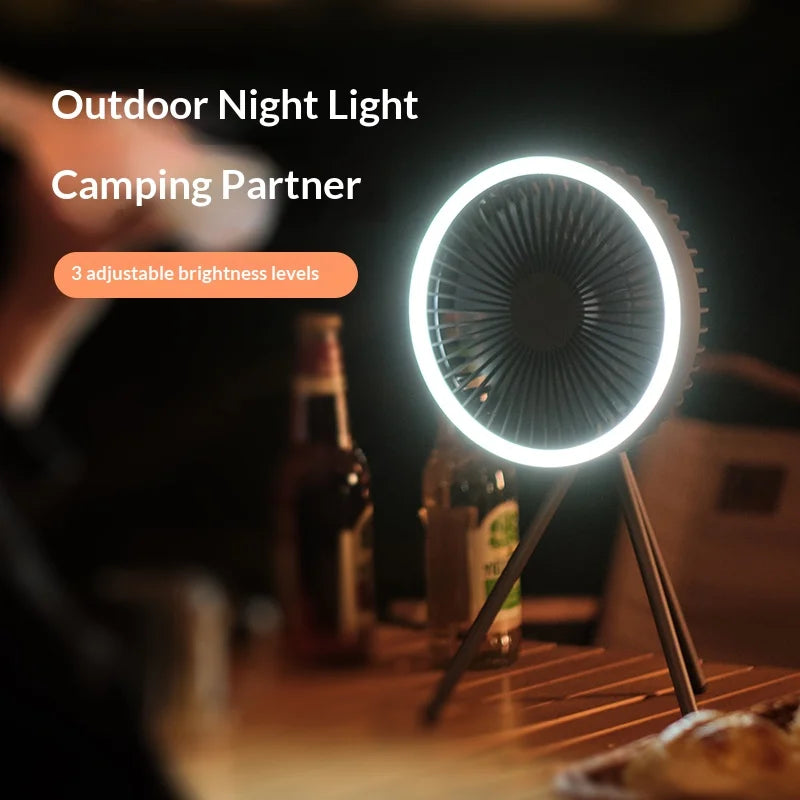 HOMEFISH Rechargeable Camping Fan – Wireless Ceiling & Desktop Fan with LED Light and Power Bank