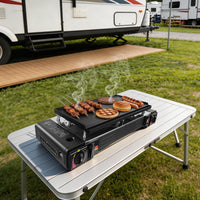 Portable Dual Burner Propane Camping Stove with Griddle