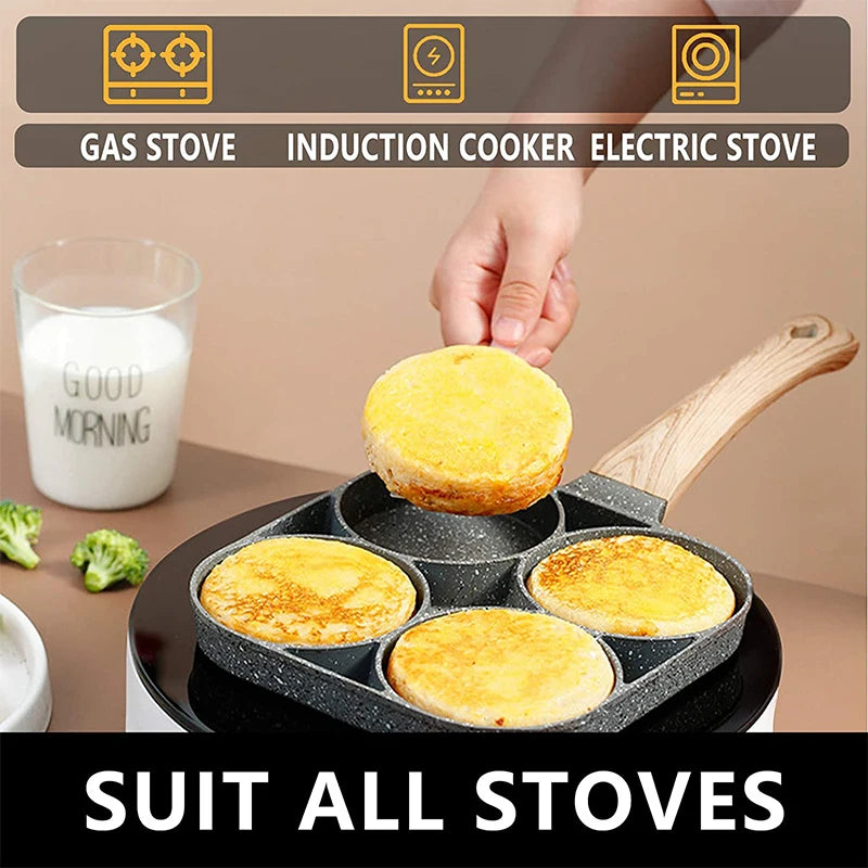 Pancake Egg Frying Pan 4 Cups Omelet Poached Egg Pan for Breakfast Divided Coating with Non Sticking Handle JT888