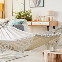 Boho Canvas Hammock with Tassels for Patio & Garden