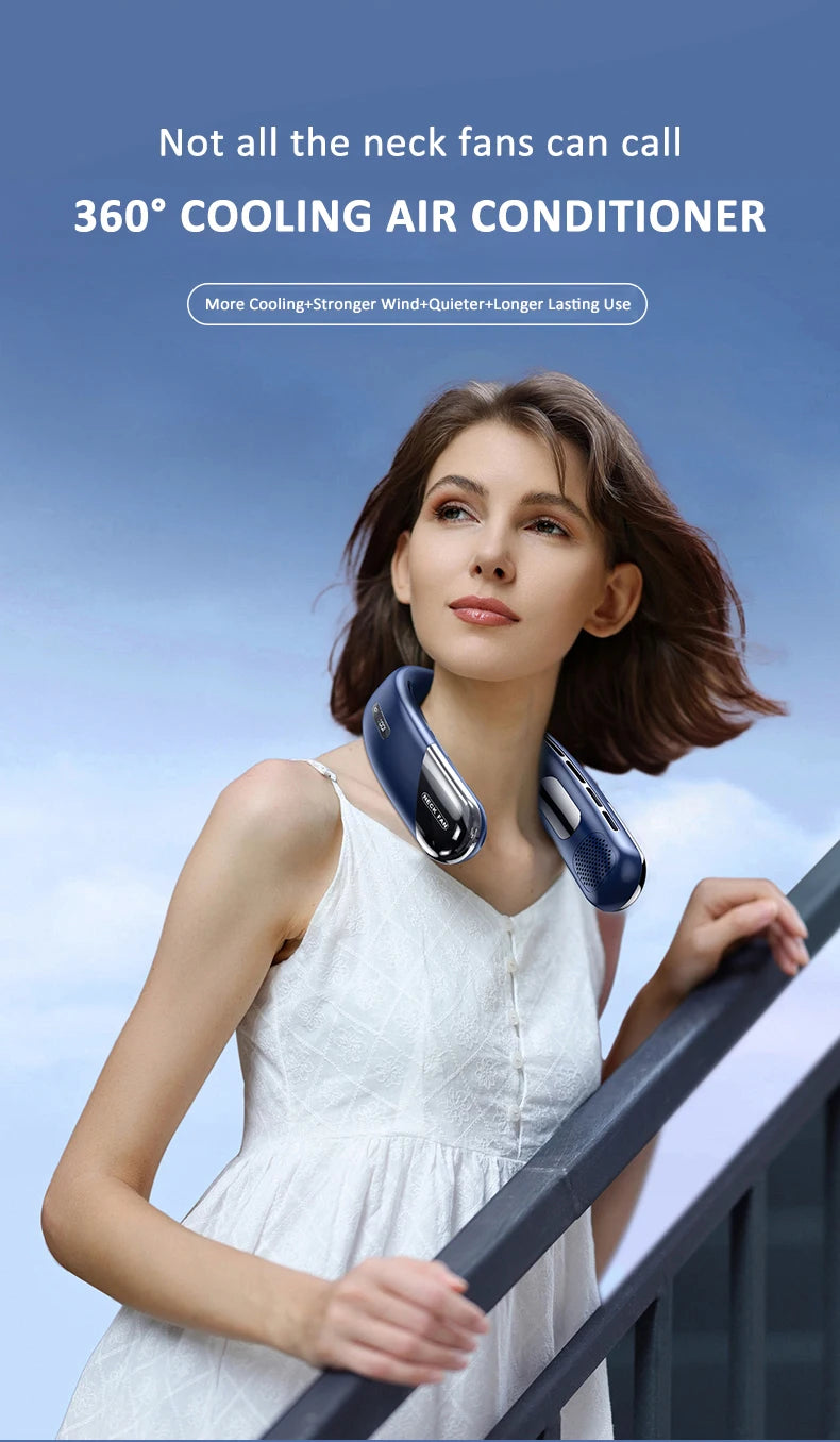Wearable Neck Fan with LED Display – 360° Portable Cooling Fan, 5 Speeds & Low Noise Design