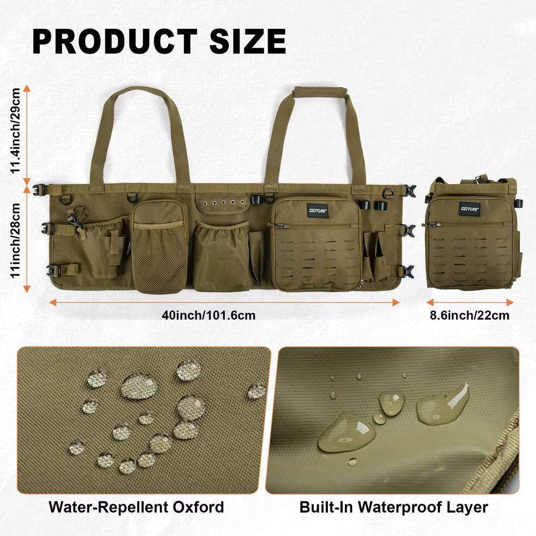 Goture Fishing Bucket Bag 900D Waterproof Oxford Cloth Handbag with Rod Rack and Buckle MultiPocket for Outdoor Hunting Fishing