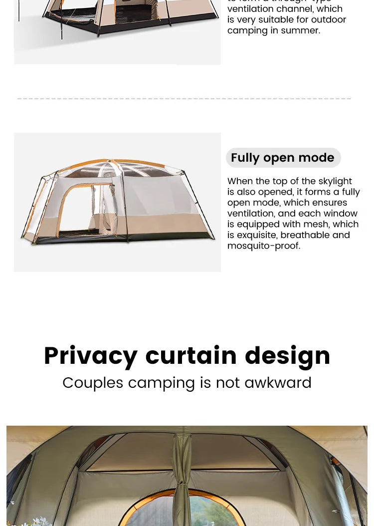 Upgraded 4 Season Camping Tent 3-12 Person Waterproof Windproof Double Layer 2 Room Family Outdoor Backpacking Equipment