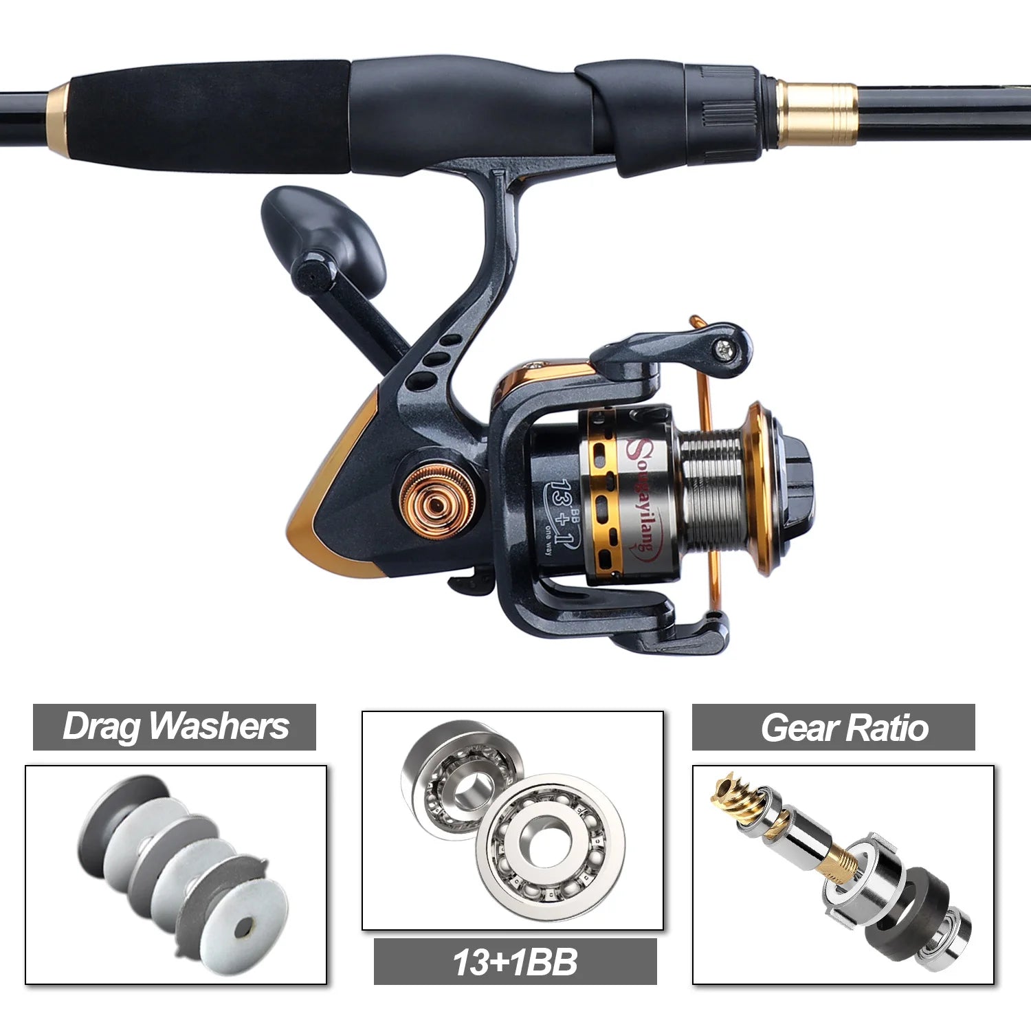 Sougayilang Telescopic Fishing Combo 1.8m 2.1m 2.4m Carbon Fiber Rod and 5.5:1 13+1BB Spinning Fishing Reel Fishing Kit Pesca