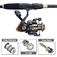 Sougayilang Telescopic Fishing Combo 1.8m 2.1m 2.4m Carbon Fiber Rod and 5.5:1 13+1BB Spinning Fishing Reel Fishing Kit Pesca