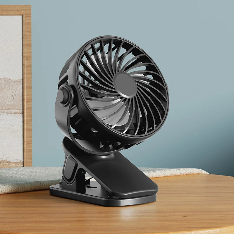 Portable Rechargeable Clip Fan – 720° Rotating Hanging Fan with Night Light for Camping & Outdoor Use