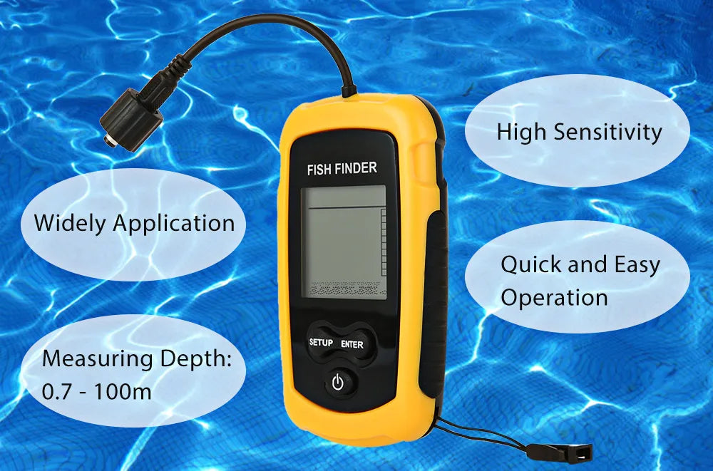 Alarm 100M Portable Sonar Fish Finders 45 degrees Sonar Coverage Echo Sounder Alarm Transducer Lake Sea Fishing