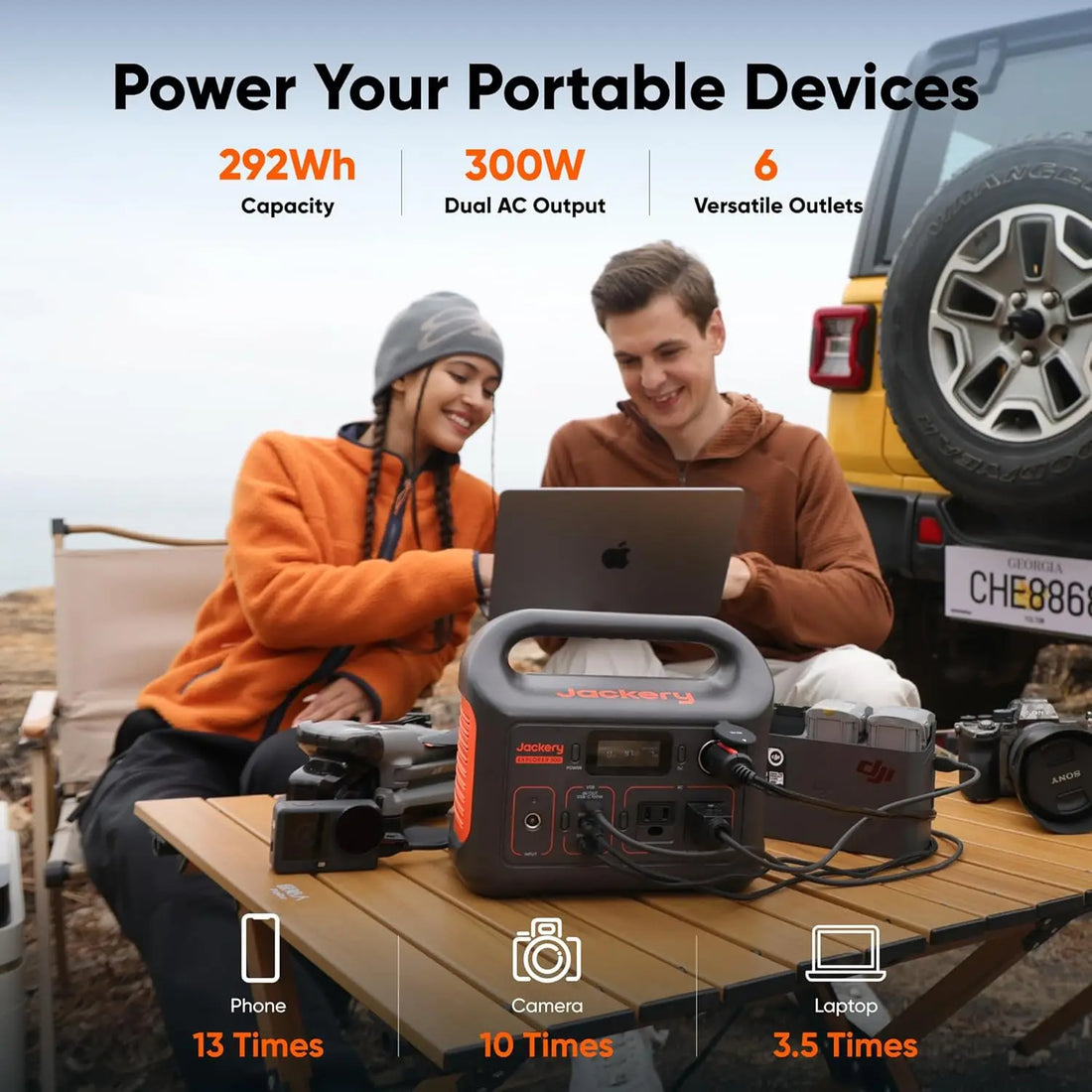 Jackery Solar Generator 300 with SolarSaga 100W Panel – 292Wh LiFePO4 Portable Power Station, 300W Pure Sine Wave AC Outlet for Camping & Backup Power