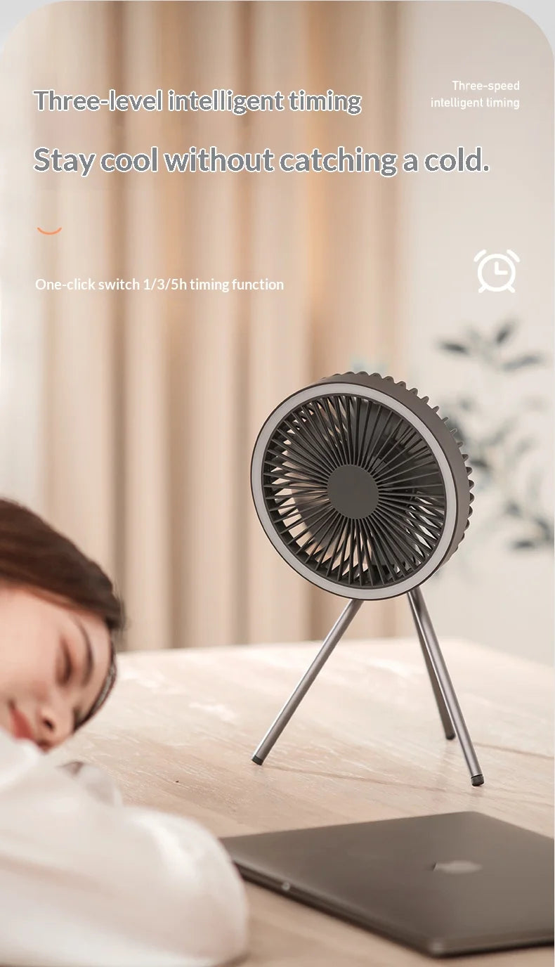 HOMEFISH Rechargeable Camping Fan – Wireless Ceiling & Desktop Fan with LED Light and Power Bank