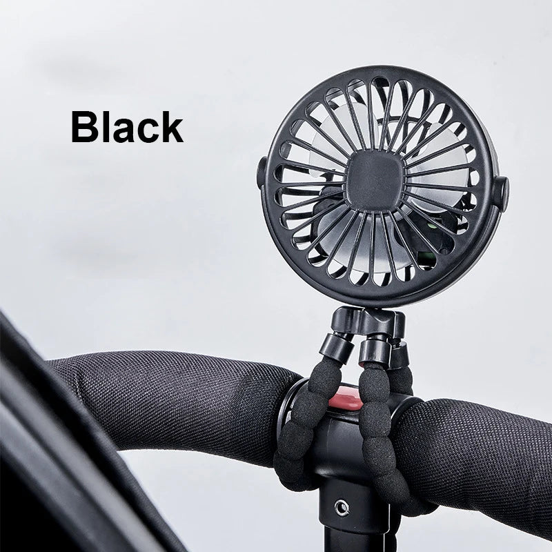 Mini Rechargeable Clip Fan – 360° Rotating Stroller, Bike & Car Tripod Fan