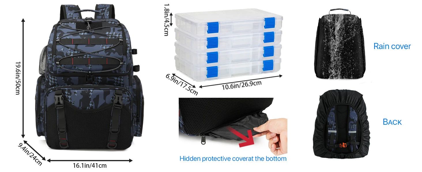 45L Heavy Duty Fishing Backpack Cooler – Waterproof Tackle Storage Bag with Rod Holders & Rain Cover