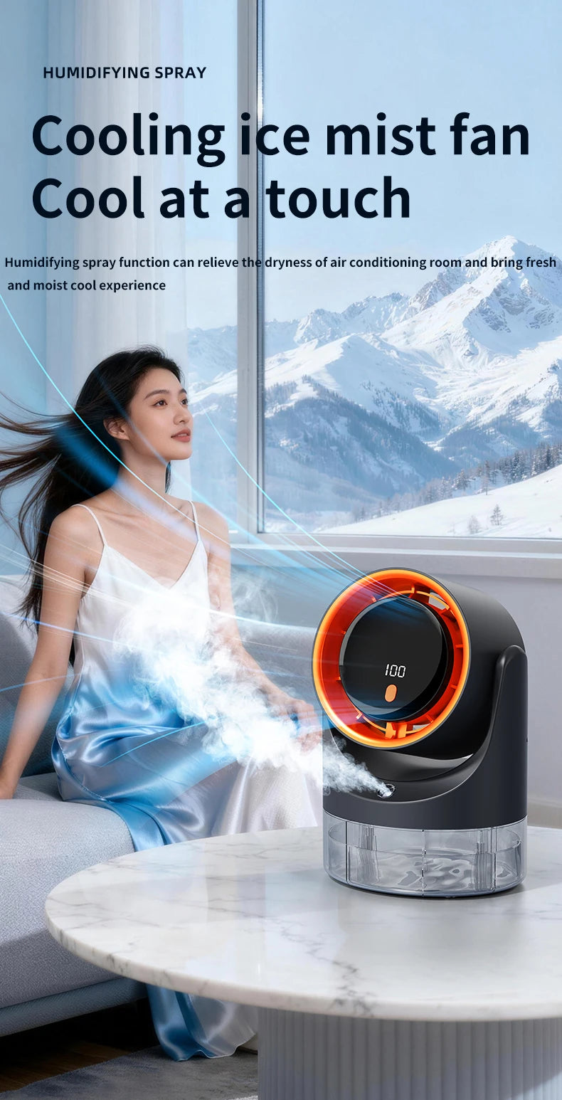 TINSOL Mini Mist Cooling Fan – 360° Adjustable Ice-Cool Humidifier Air Circulator