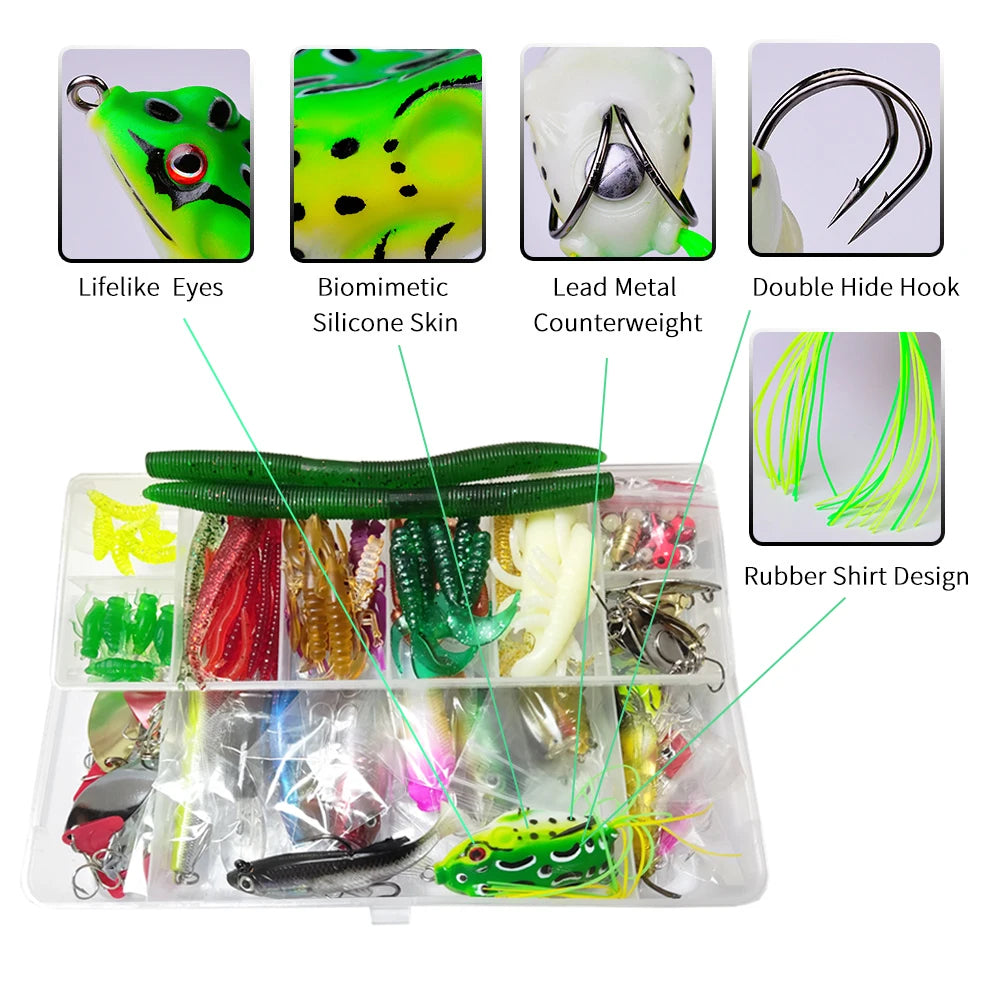 Fishing Lure Kit with Tackle Box for Bass & Pike