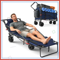 Heavy Duty Folding Wagon Cart - 2-in-1 Collapsible Utility Cart with 650lb Capacity, All-Terrain Wheels & Brakes, Blue