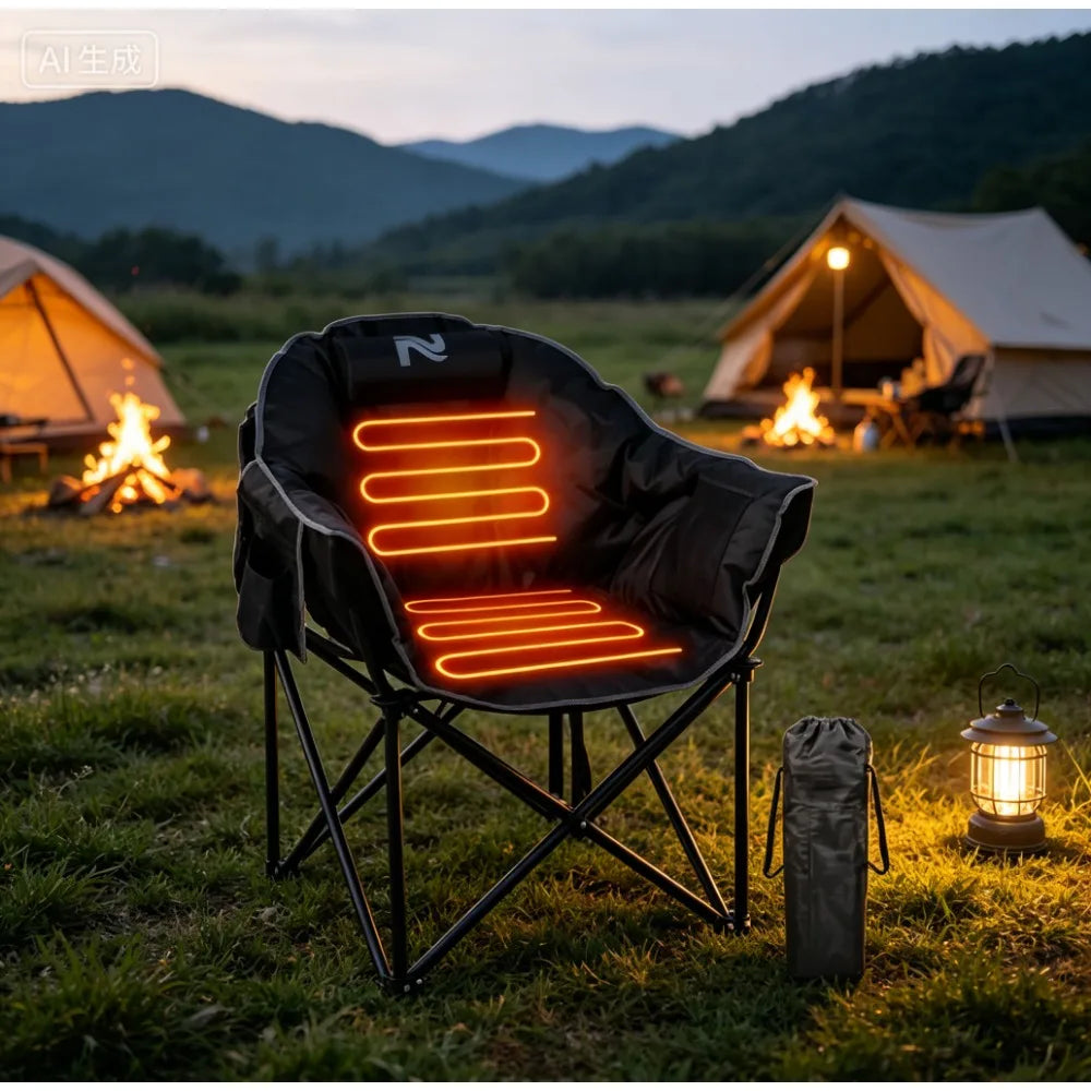 Oversized Heated Camping Lounge Chair 3 Heat Levels Portable Folding Moon Saucer for Patio Outdoors, Custom