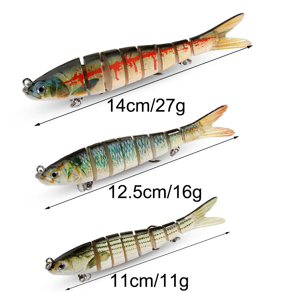 8-Segment Swimbait Fishing Lure – Slow Sinking Jointed Bass & Carp Hard Bait with Treble Hooks