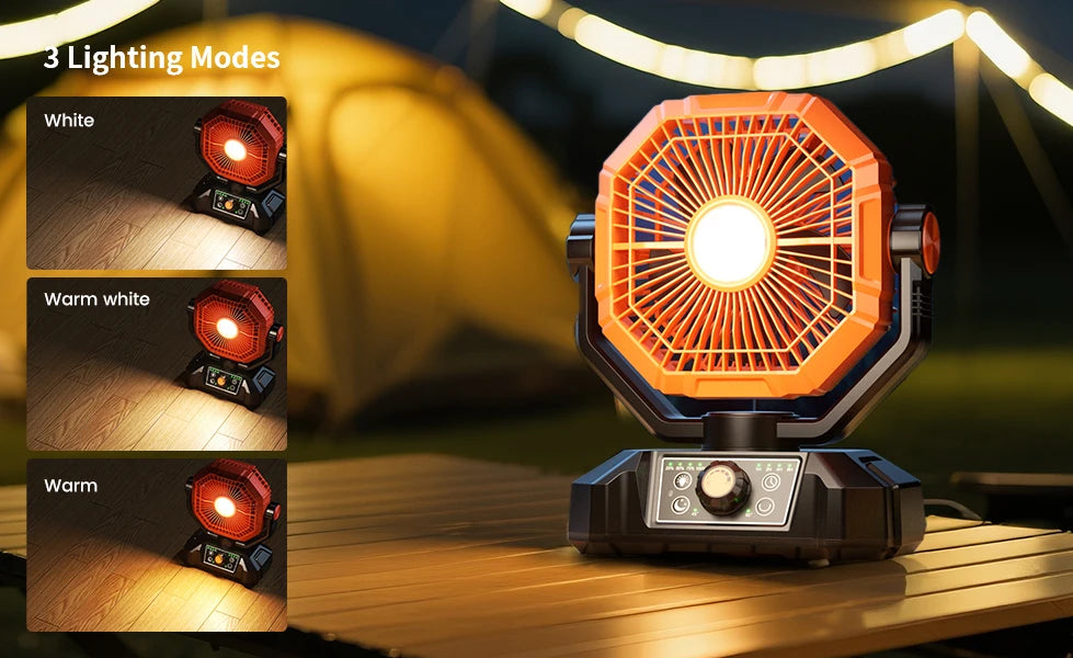 20000mAh Rechargeable Camping Fan – 8-Speed Portable Tent Fan with LED Lantern, Remote & Hook