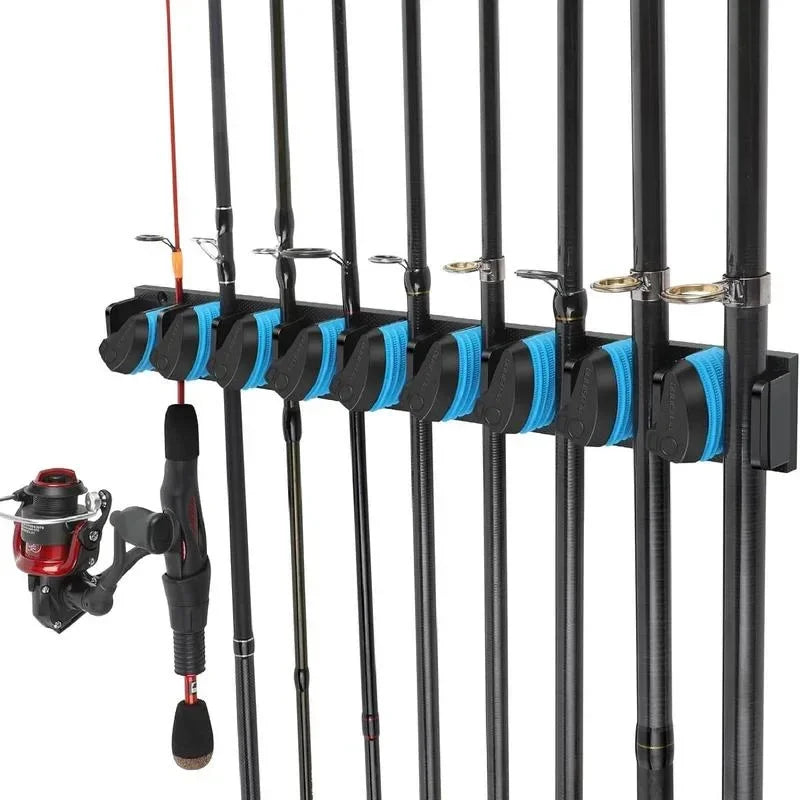 Wall Mounted Fishing Rod Holder Rack – Vertical & Horizontal Storage Organizer for Up to 9 Rods