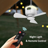 Portable Camping Tent Fan with LED Light – 8000mAh Rechargeable Ceiling Fan with Remote Control