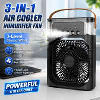 3-in-1 Portable Air Cooler Fan – LED Light, Humidifier & Water Spray Fan for Travel