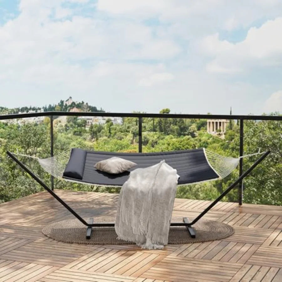 Double Hammock with Steel Stand & Quilted Pad