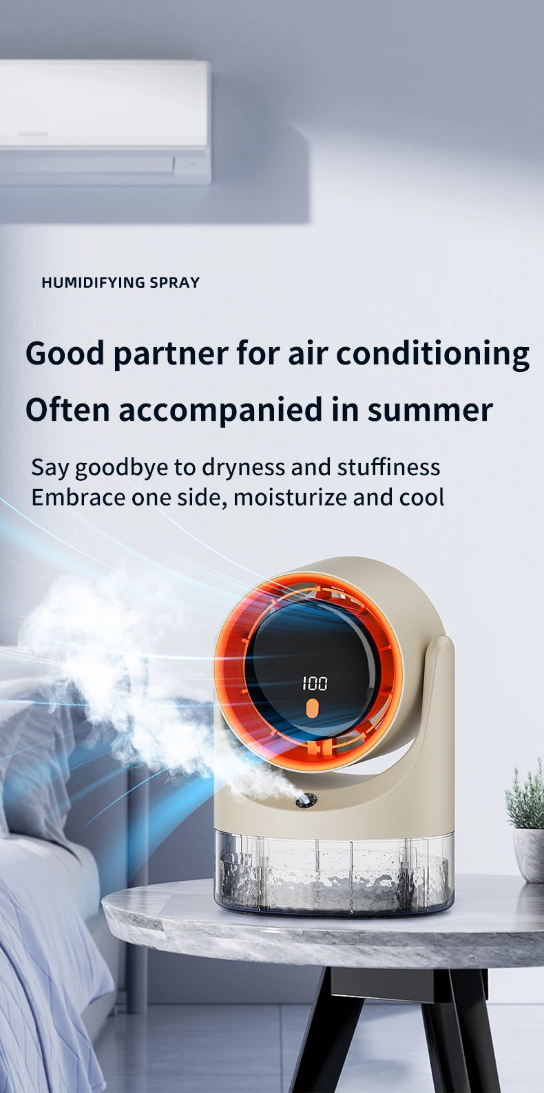 TINSOL Mini Mist Cooling Fan – 360° Adjustable Ice-Cool Humidifier Air Circulator